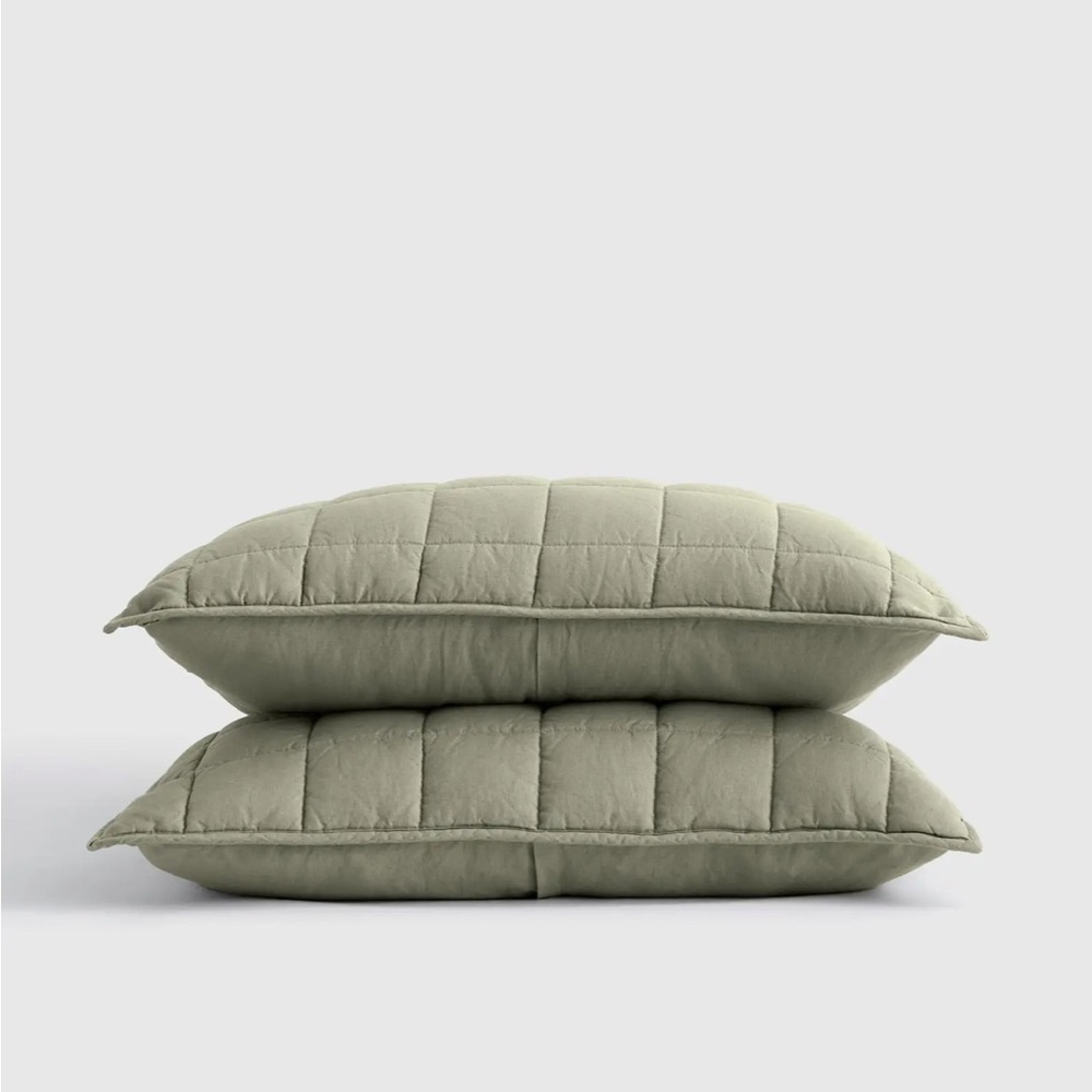 Quince European Linen Box Quilted Sham Set King Willowleaf